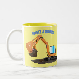 Cute orange excavator digger cartoon Two-Tone coffee mug