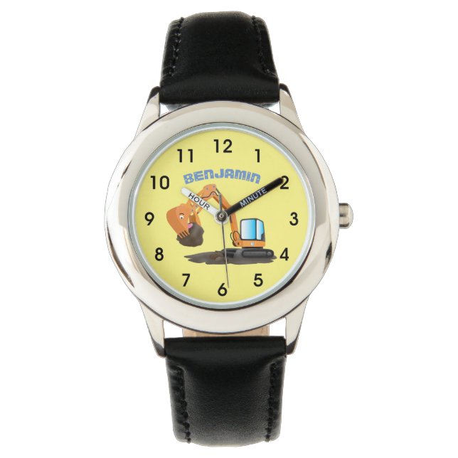 Cute orange excavator digger cartoon watch (Front)