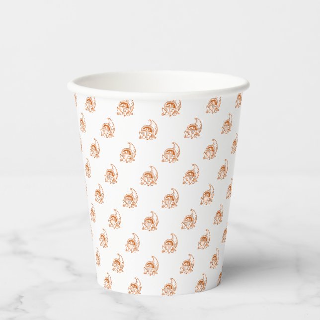 Cute orange fall harvest pattern Thanksgiving  Paper Cups (Front)