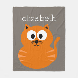 Cute Orange Fat Cat with Taupe Personalised Fleece Blanket