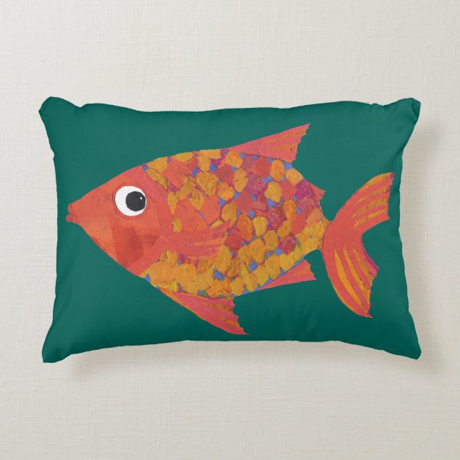 Cute Orange Fish on Teal Custom Accent Pillow (Front)