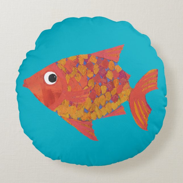 Cute Orange Fish on Turquoise Custom Round Pillow (Front)