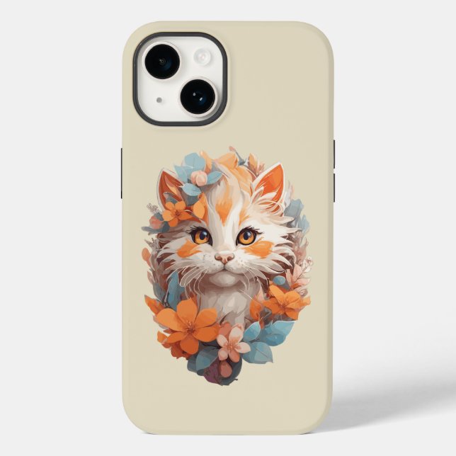 Cute Orange Floral Kitty Cat Case-Mate iPhone Case (Back)