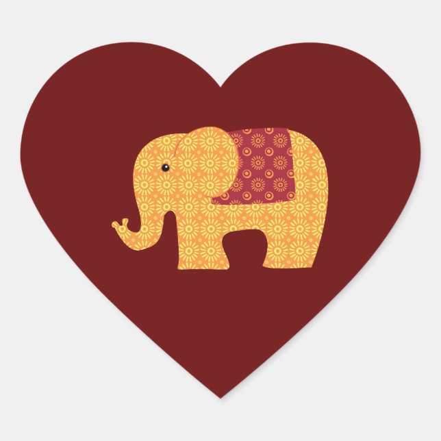 Cute Orange Flower Elephant on Red Heart Sticker (Front)
