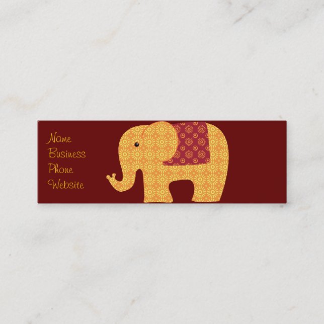 Cute Orange Flower Elephant on Red Mini Business Card (Front)