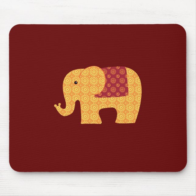 Cute Orange Flower Elephant on Red Mouse Pad (Front)