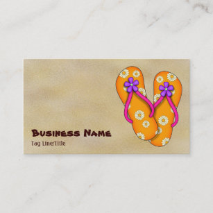 Cute Orange Flower Flip Flops Beach Business Card