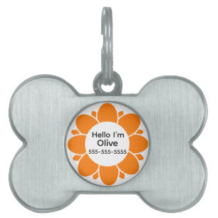 Cute Orange Flower Frame for Dog Name Pet ID Tag
