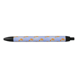Cute Orange Flower Seamless on Plaid Blue Black Ink Pen
