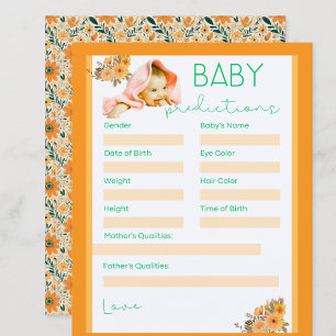 cute  orange flowers baby shower  prediction games