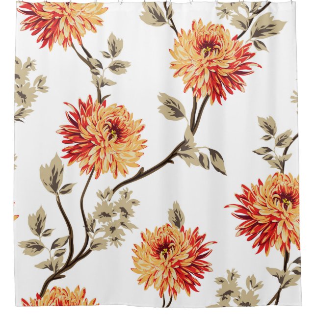cute orange flowers with brown leaves pattern of w shower curtain (Front)