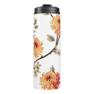 cute orange flowers with brown leaves pattern of w thermal tumbler