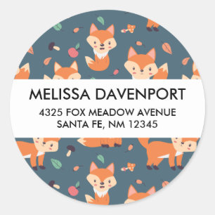 Cute Orange Fox Animal Pattern  Address Classic Round Sticker