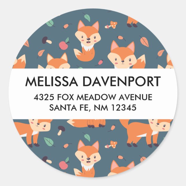 Cute Orange Fox Animal Pattern  Address Classic Round Sticker (Front)