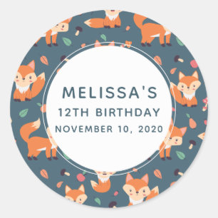 Cute Orange Fox Animal Pattern Birthday Classic Round Sticker