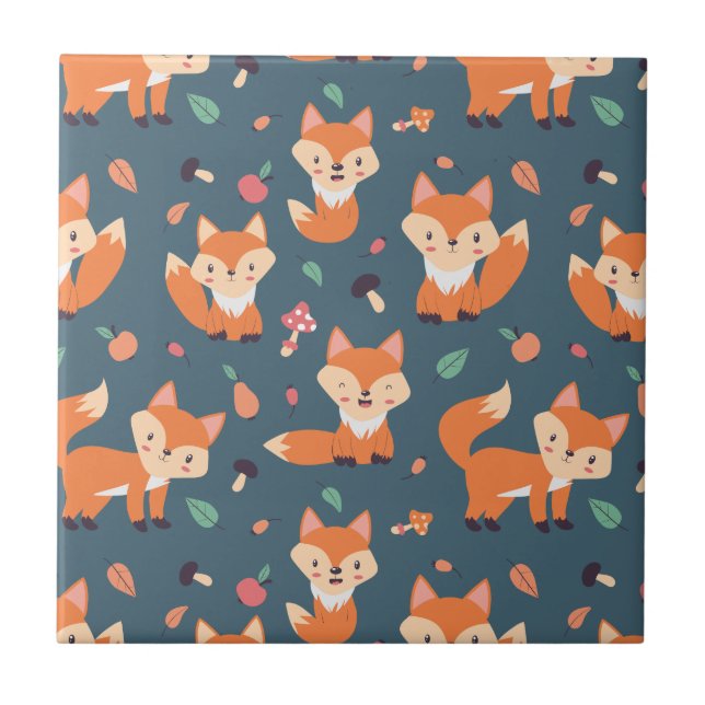 Cute Orange Fox Animal Pattern Ceramic Tile (Front)