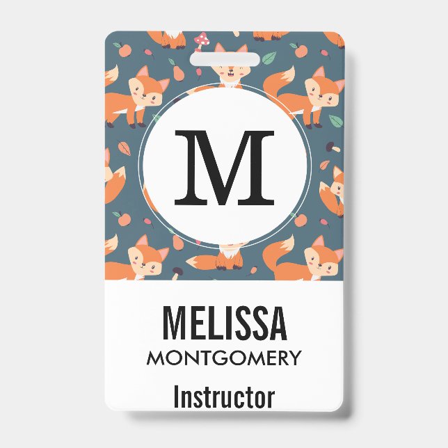Cute Orange Fox Animal Pattern ID Badge (Front)