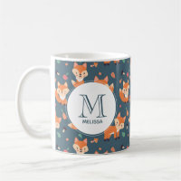 Cute Orange Fox Animal Pattern Monogram