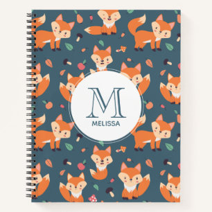 Cute Orange Fox Animal Pattern Monogram Notebook