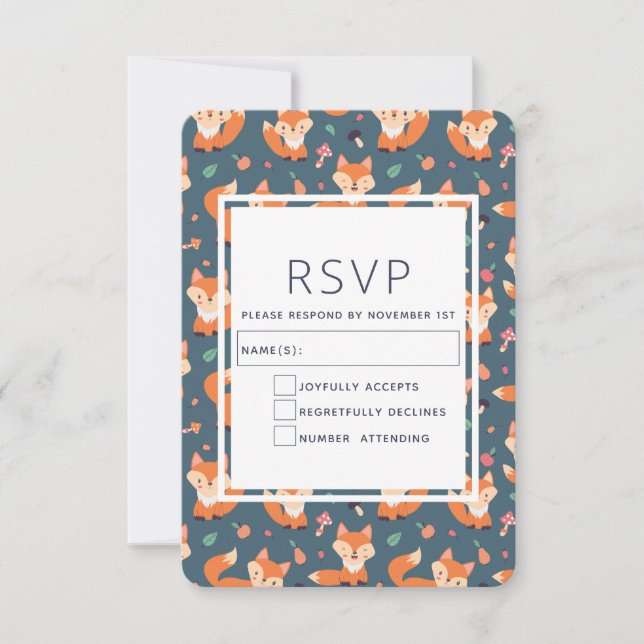Cute Orange Fox Animal Pattern RSVP Card (Front)