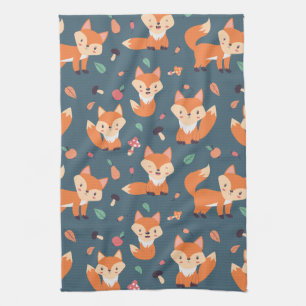 Cute Orange Fox Animal Pattern Tea Towel