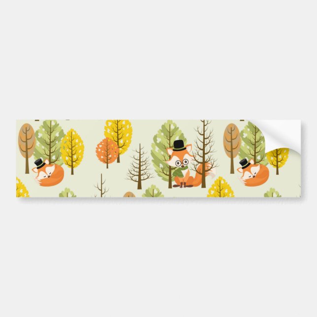 Cute Orange Fox Autumn Trees Forest Hipster Bumper Sticker (Front)