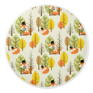 Cute Orange Fox Autumn Trees Forest Hipster Ceramic Knob