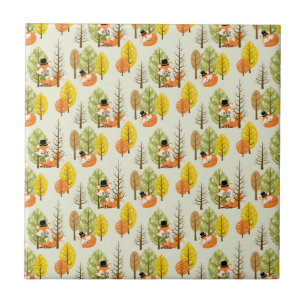 Cute Orange Fox Autumn Trees Forest Hipster Ceramic Tile