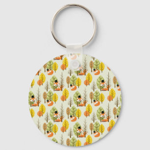 Cute Orange Fox Autumn Trees Forest Hipster Key Ring