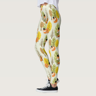 Cute Orange Fox Autumn Trees Forest Hipster Leggings