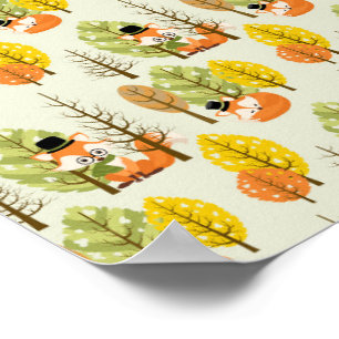 Cute Orange Fox Autumn Trees Forest Hipster Poster