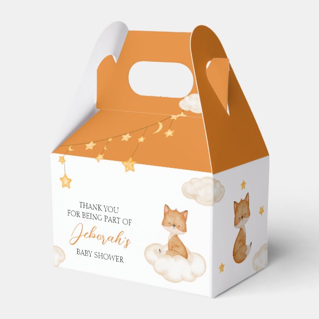 Cute Orange Fox Baby Shower Favour Box (Front Side)