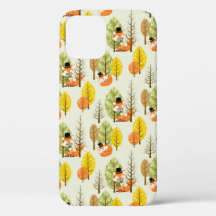 Cute Orange Fox Black Hat Nerd Hipster Glasses Fox iPhone 12 Case