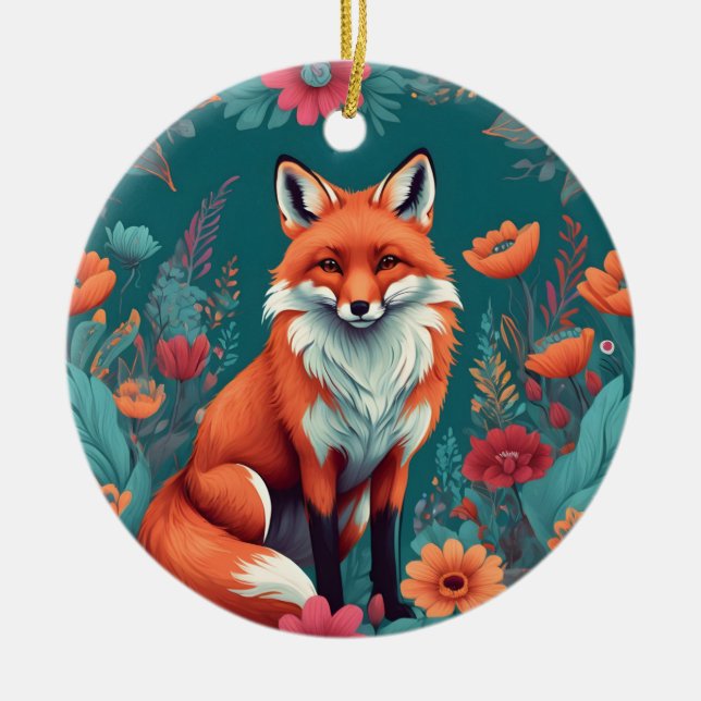 Cute orange fox ceramic ornament (Front)