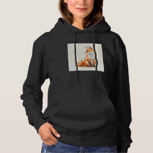 Cute Orange Fox Illustration Watercolor Women Men Hoodie