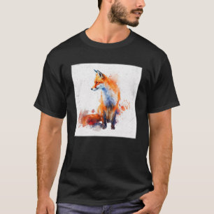 Cute Orange Fox Illustration Watercolor Women Men  T-Shirt