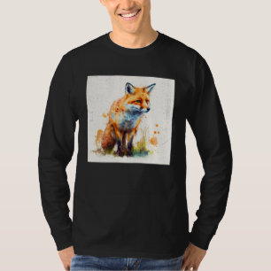 Cute Orange Fox Illustration Watercolor Women Men  T-Shirt