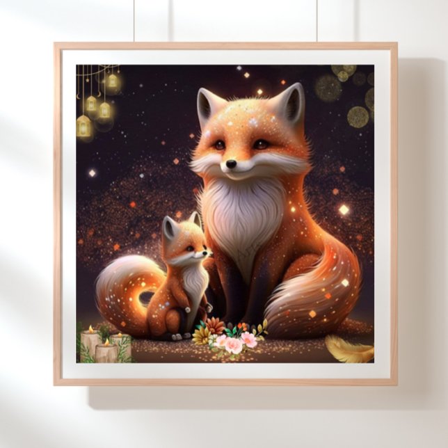 Cute Orange Fox Mum & Baby Art Nursery Poster (Creator Uploaded)