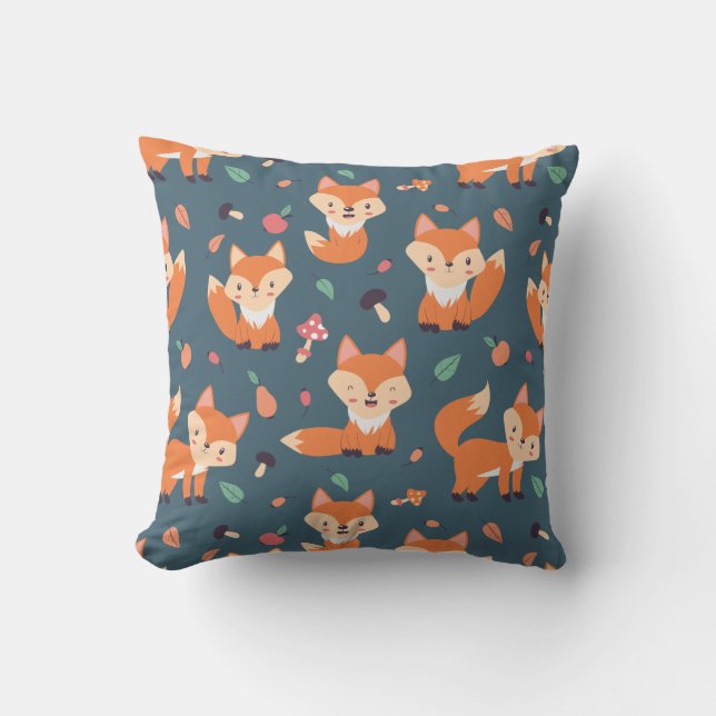 Cute Orange Fox Pattern Cushion (Front)