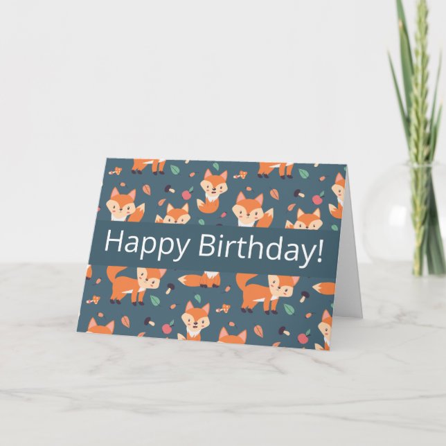Cute Orange Fox Pattern Happy Birthday Card (Front)