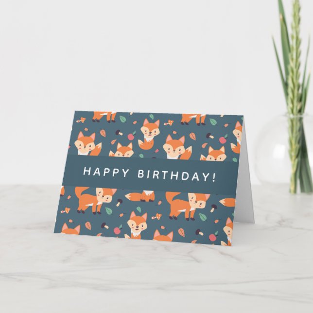 Cute Orange Fox Pattern Happy Birthday Card (Front)