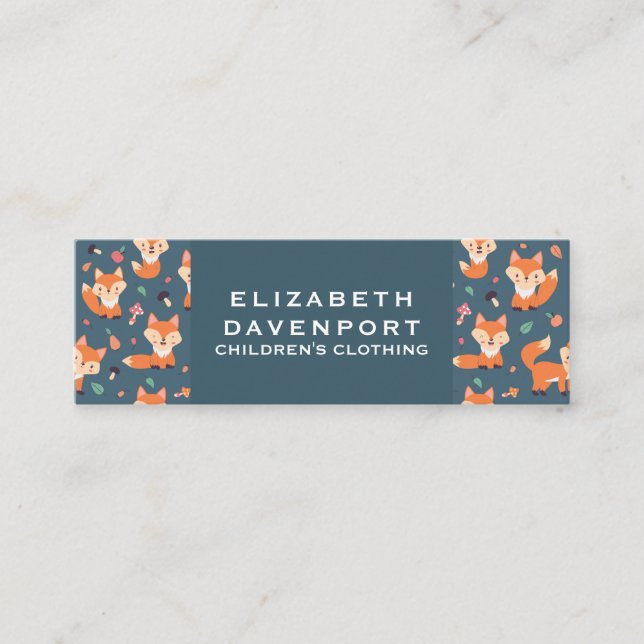 Cute Orange Fox Pattern Illustration Mini Business Card (Front)