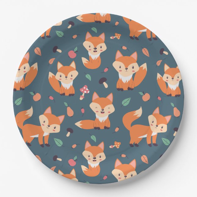 Cute Orange Fox Pattern Paper Plate (Front)