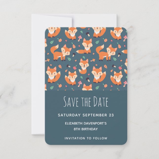 Cute Orange Fox Pattern Save The Date (Front)