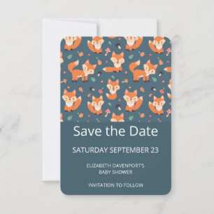 Cute Orange Fox Pattern Save The Date