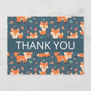 Cute Orange Fox Pattern Thank You Postcard