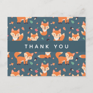 Cute Orange Fox Pattern Thank You Postcard