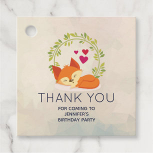 Cute Orange Fox, Red Hearts and a Green Wreath Favour Tags