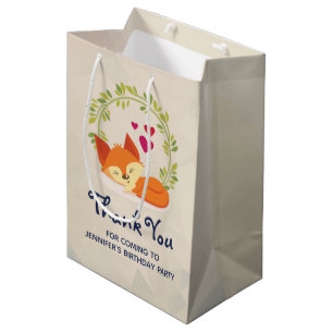Cute Orange Fox, Red Hearts and a Green Wreath Medium Gift Bag