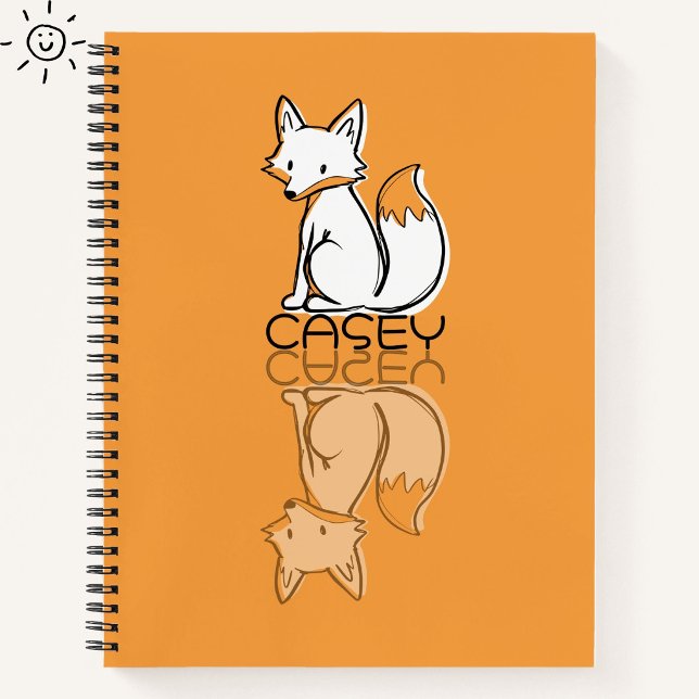 Cute Orange Fox Reflection Doodle Custom Name  Notebook (Creator Uploaded)